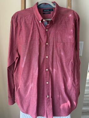 Nautica Men's Long-Sleeve Button-Down Shirt - Coral Red